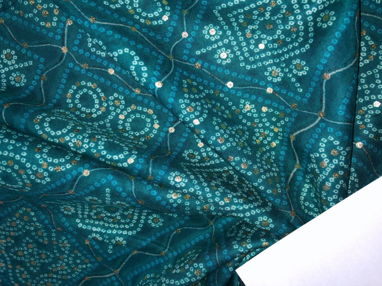 Premium Viscose Rayon fabric with foil print BANDINI LOOK 58" wide available in TWO  colors PINK AND PEACOCK GREEN