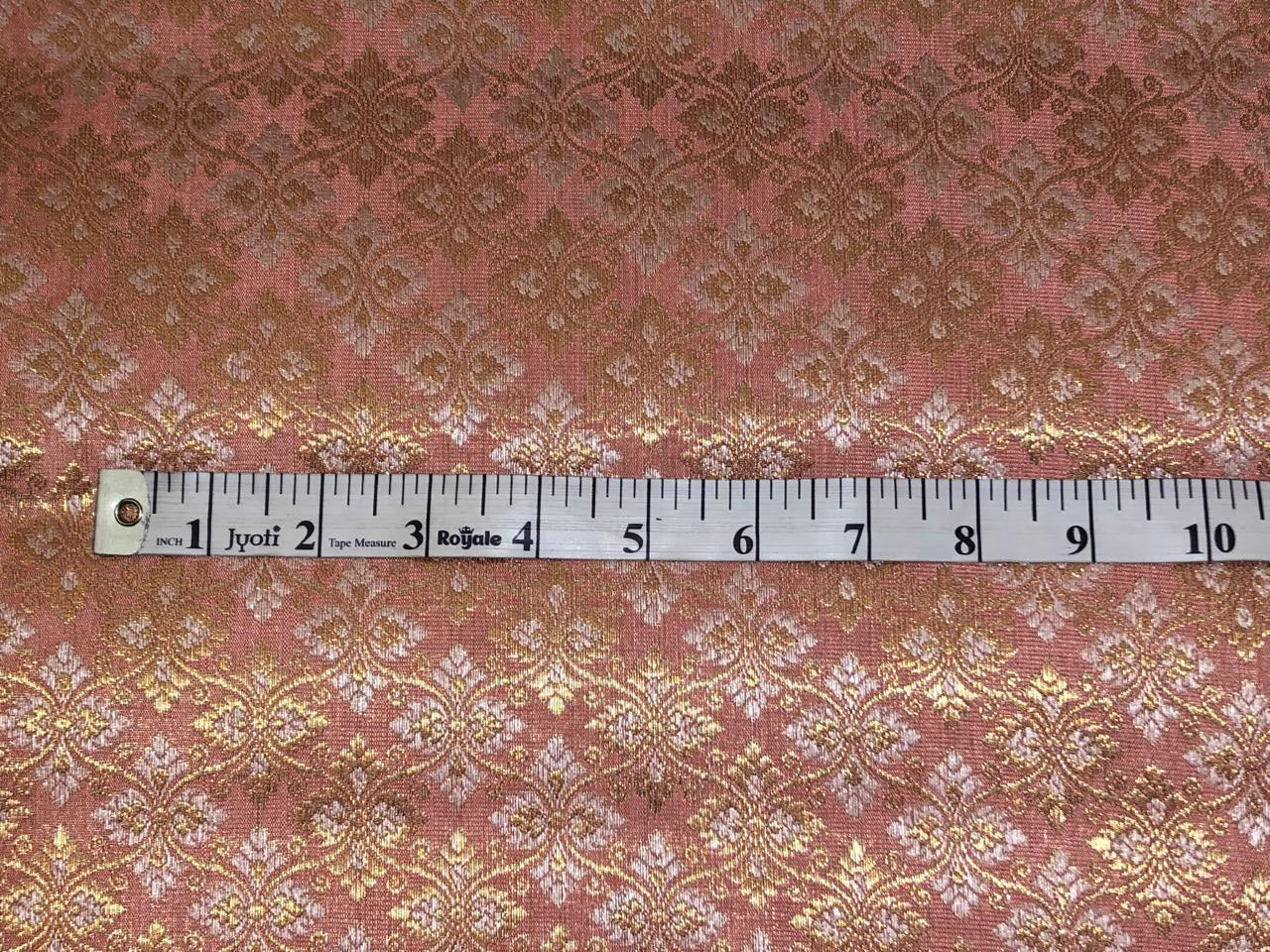 Silk Brocade fabric with white gold  jacquard available in 4 colors yellow, olive, peach and orchid BRO1072