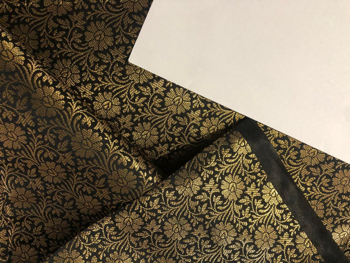 Silk Brocade fabric black with gold floral jacquard BRO1021[1