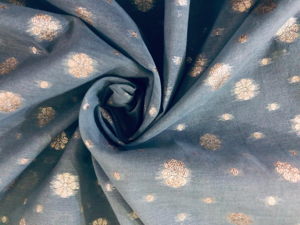 Silk Brocade fabric 44" wide blueish grey floral motif Jacquard BRO915[1]