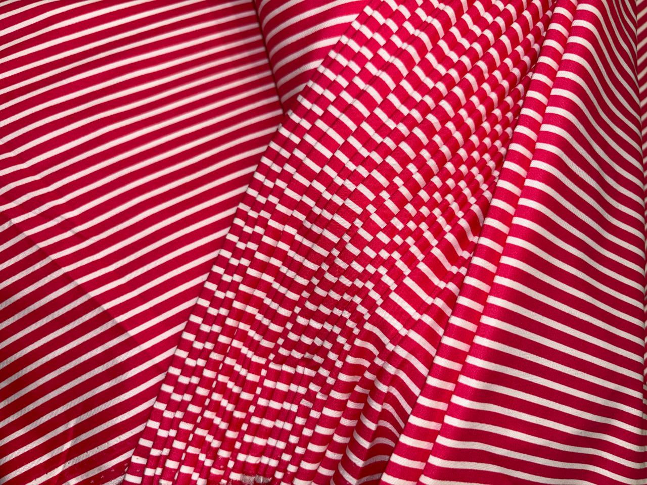 100% Cotton Poplin peach finish  bright pink ,white stripes 58" wide [18527]
