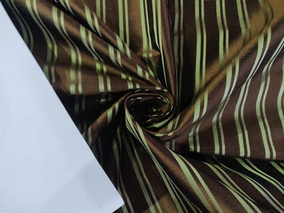 100% silk dupion vertical stripe brown and green color 44" wide DUPS60[2]