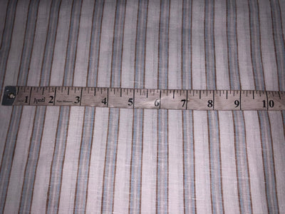 100% Linen stripe 60's Lea Fabric 58" wide ivory/powder blue and light brown color stripes