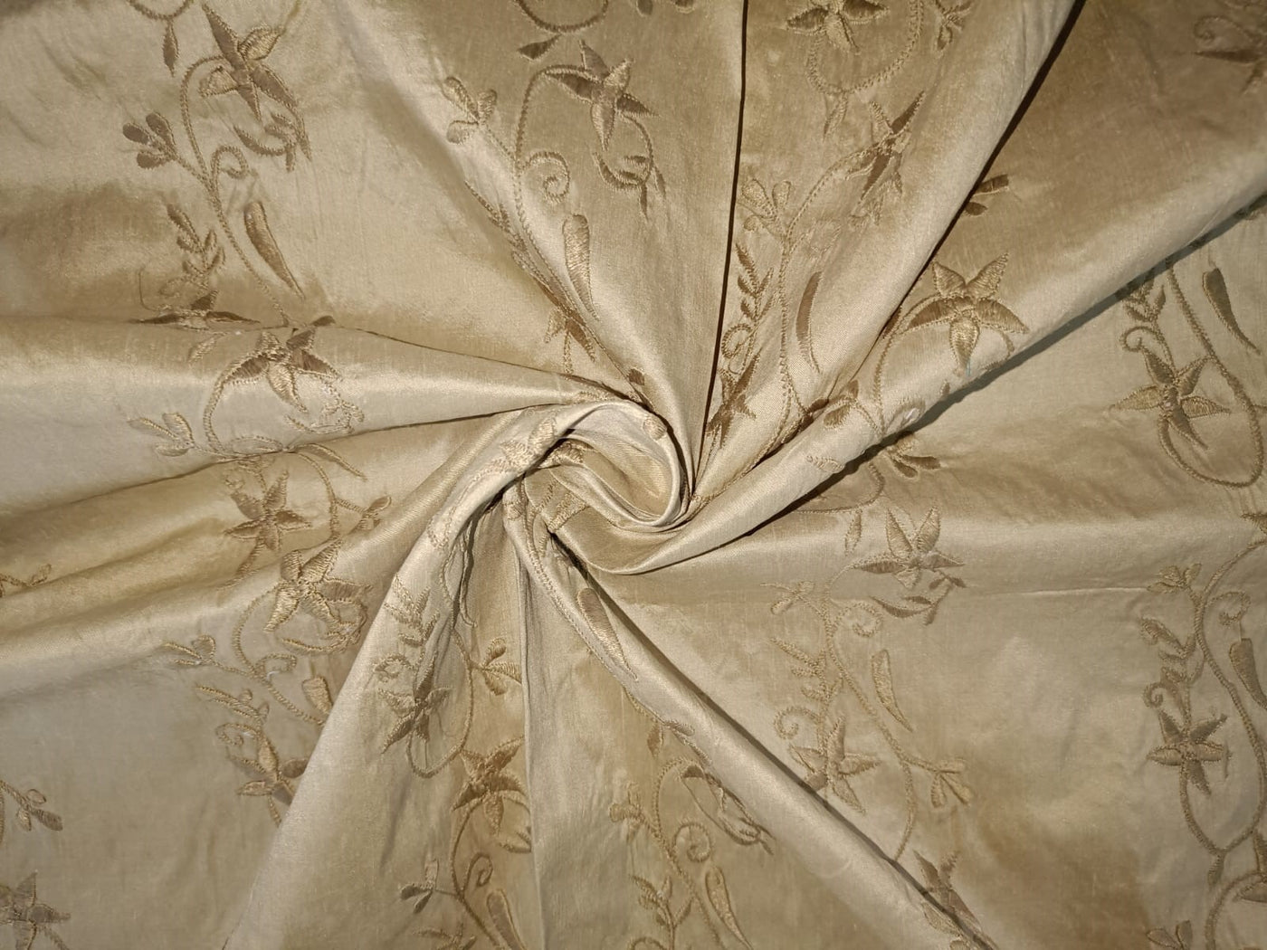 100% SILK Dupioni Rich beige color silk embroidered  54&quot; wide DUPE17[2]