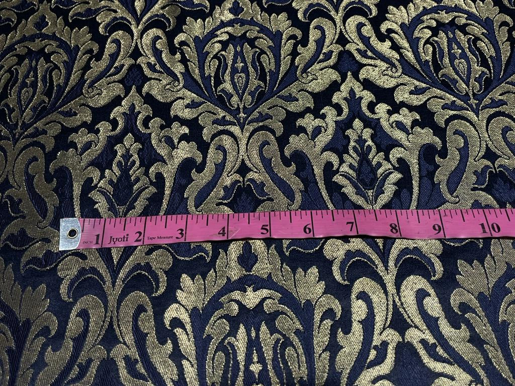 HEAVY Silk Brocade fabric KING KHAB NAVY X METALIC GOLD COLOR 44" wide BRO884[5]