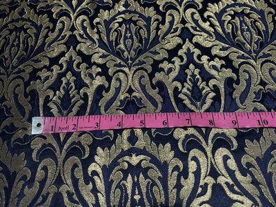 HEAVY Silk Brocade fabric KING KHAB NAVY X METALIC GOLD COLOR 44" wide BRO884[5]