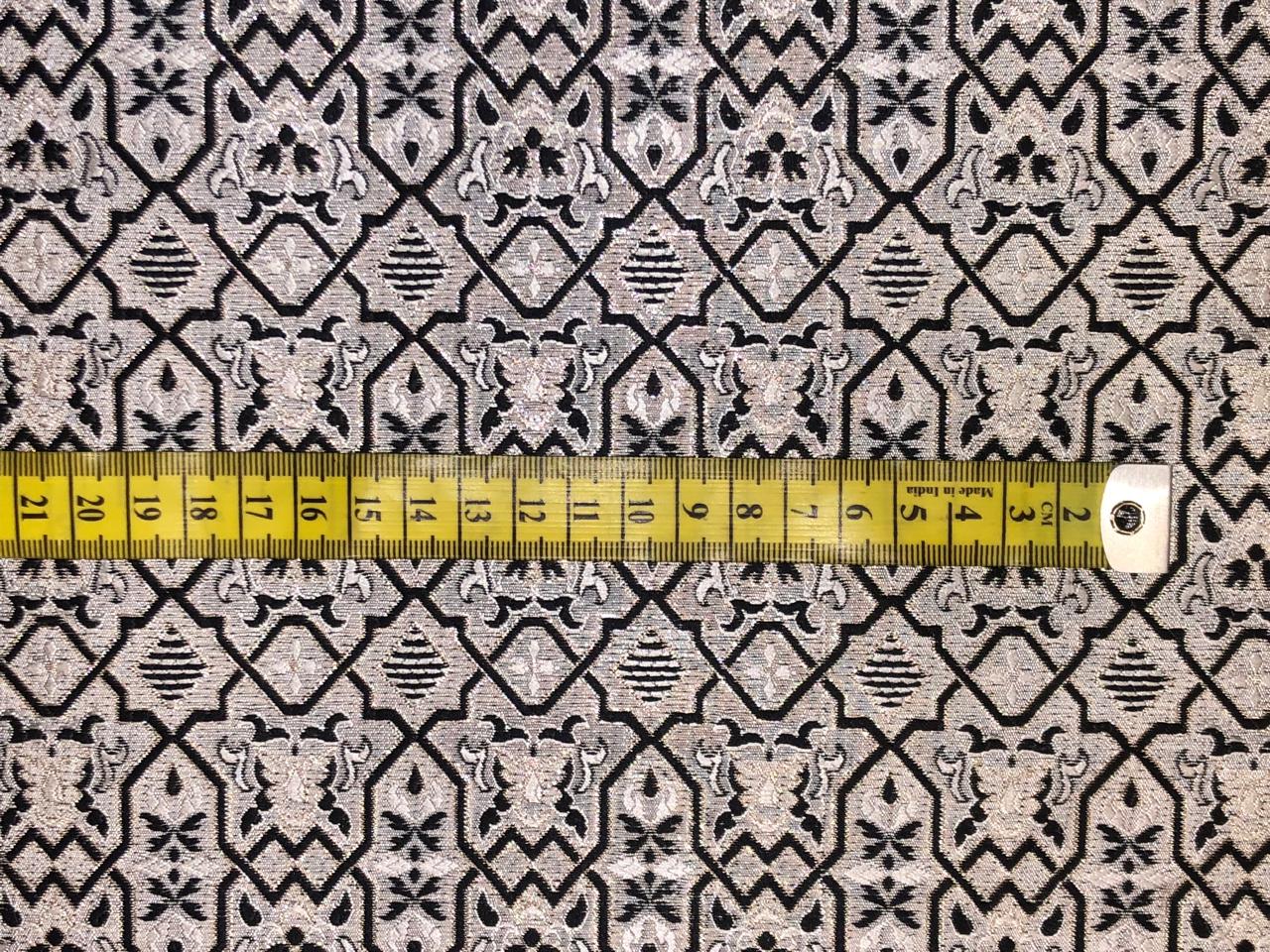Silk Brocade fabric silver grey and black  BRO1083[1]