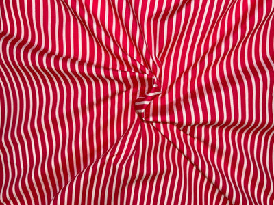 100% Cotton Poplin peach finish  bright pink ,white stripes 58" wide [18527]