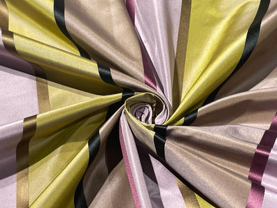 100% SILK TAFFETA stripes LILAC /OLIVE/MAUVE satin stripe fabric 54" wide TAFS164[4]