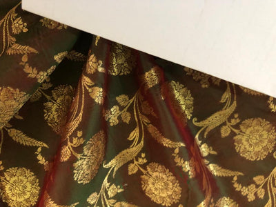 Silk Brocade fabric Red, Green and metallic gold 44" wide Jacquard BRO911[3]