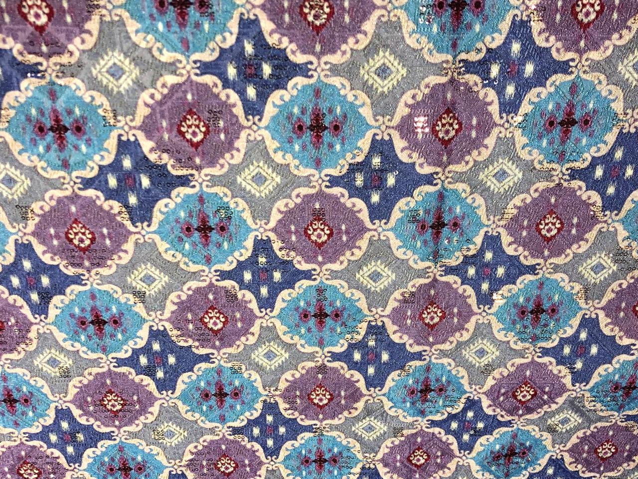 Silk Brocade fabric 56"blue,purple,pink and burgundy  jacquard and very subtle pink sequence BRO1061[3]