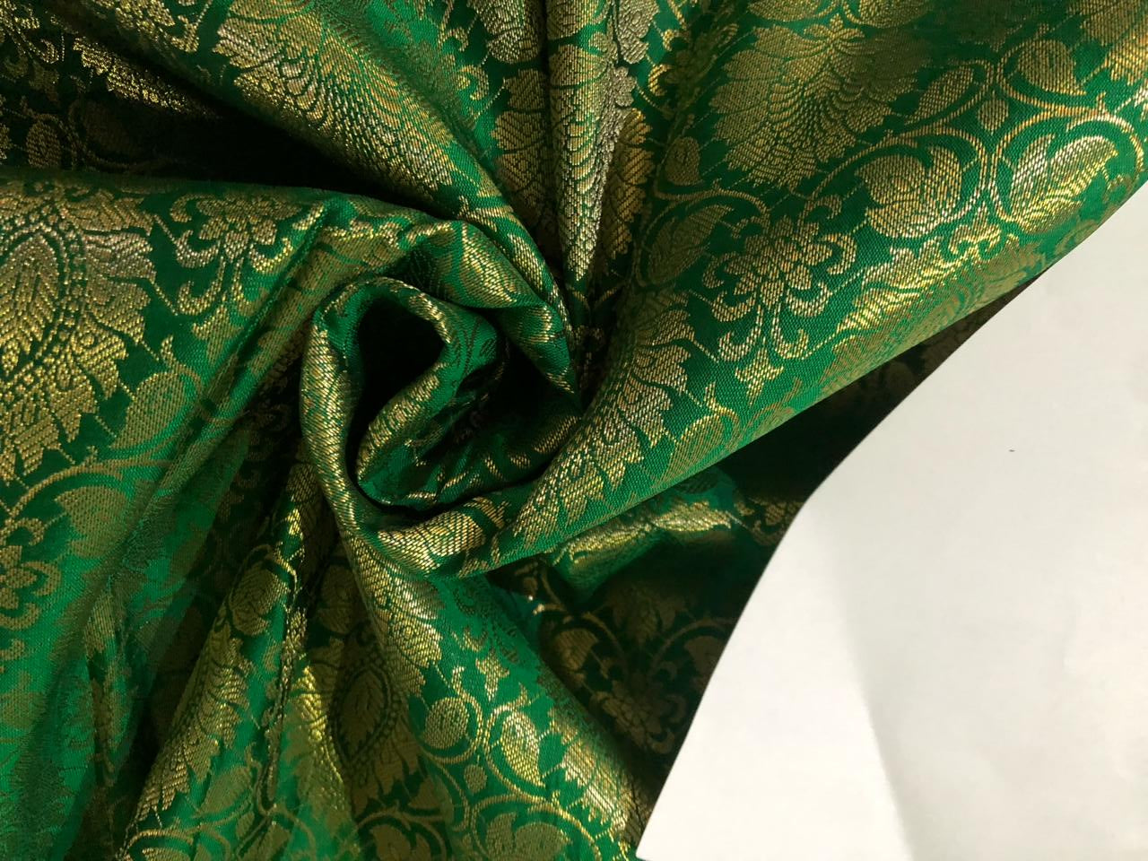 Silk Brocade fabric 44" wide green x metallic gold Jacquard BRO923[4]