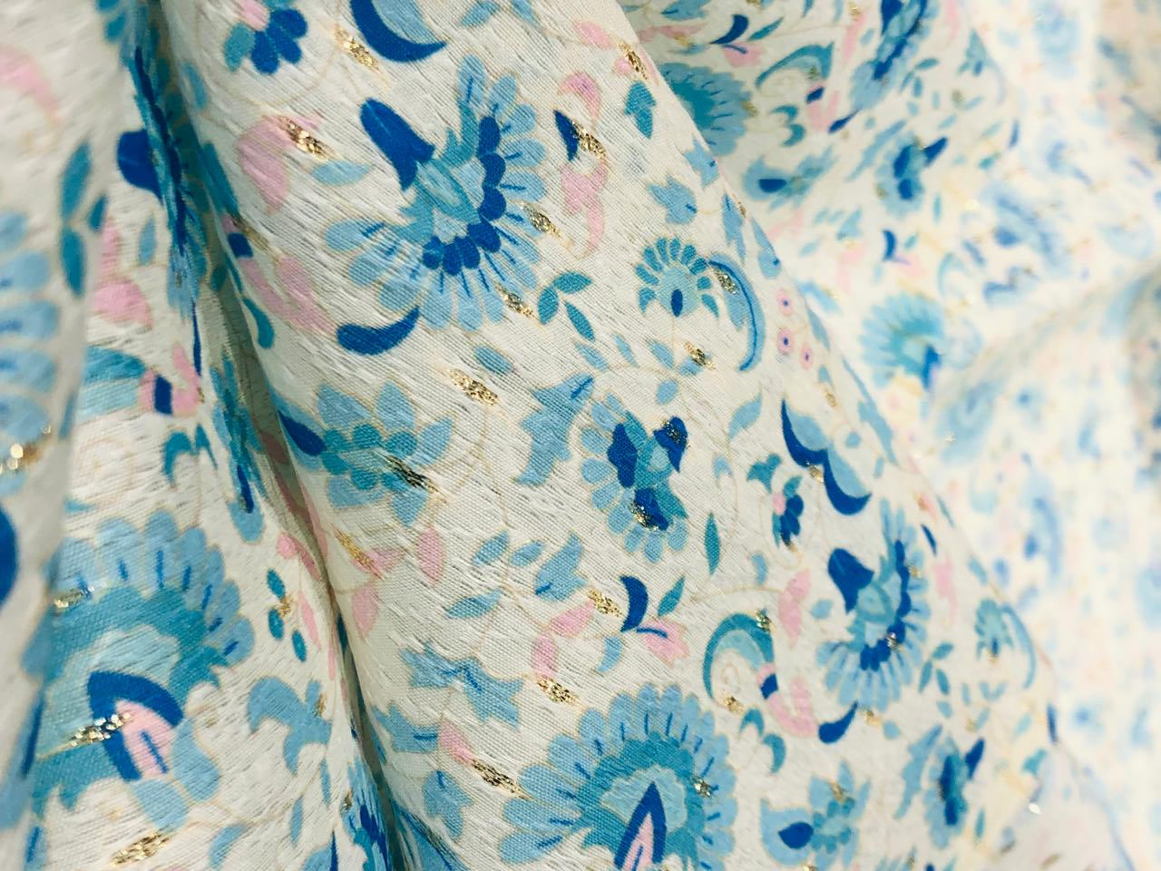 Silk Brocade fabric 56" ivory with blue and pink floral and very subtle metallic gold jacquard BRO1060[1]