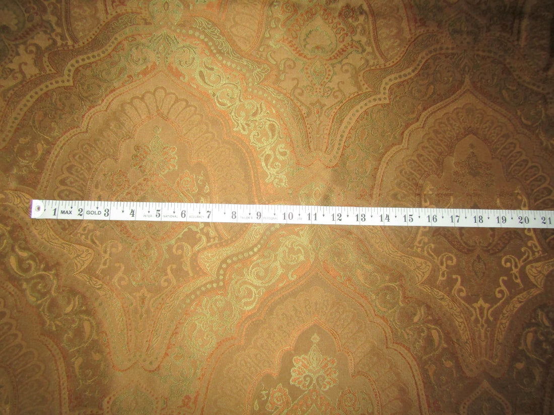 Silk taffeta jacquard fabric REVERSABLE GOLDEN BEIGE / GREEN AND MUSTARD DAMASK 54" WIDE TAFJ27C
