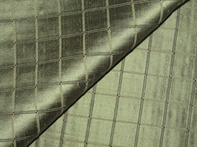 100% Pure Silk Dupioni Olive Green X Black Plaids Fabric 54" wide DUP#C69[2]