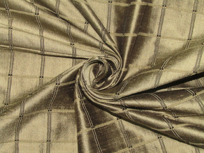 100% pure silk dupioni gold x black plaids fabric 54" wide DUP#C69[1]