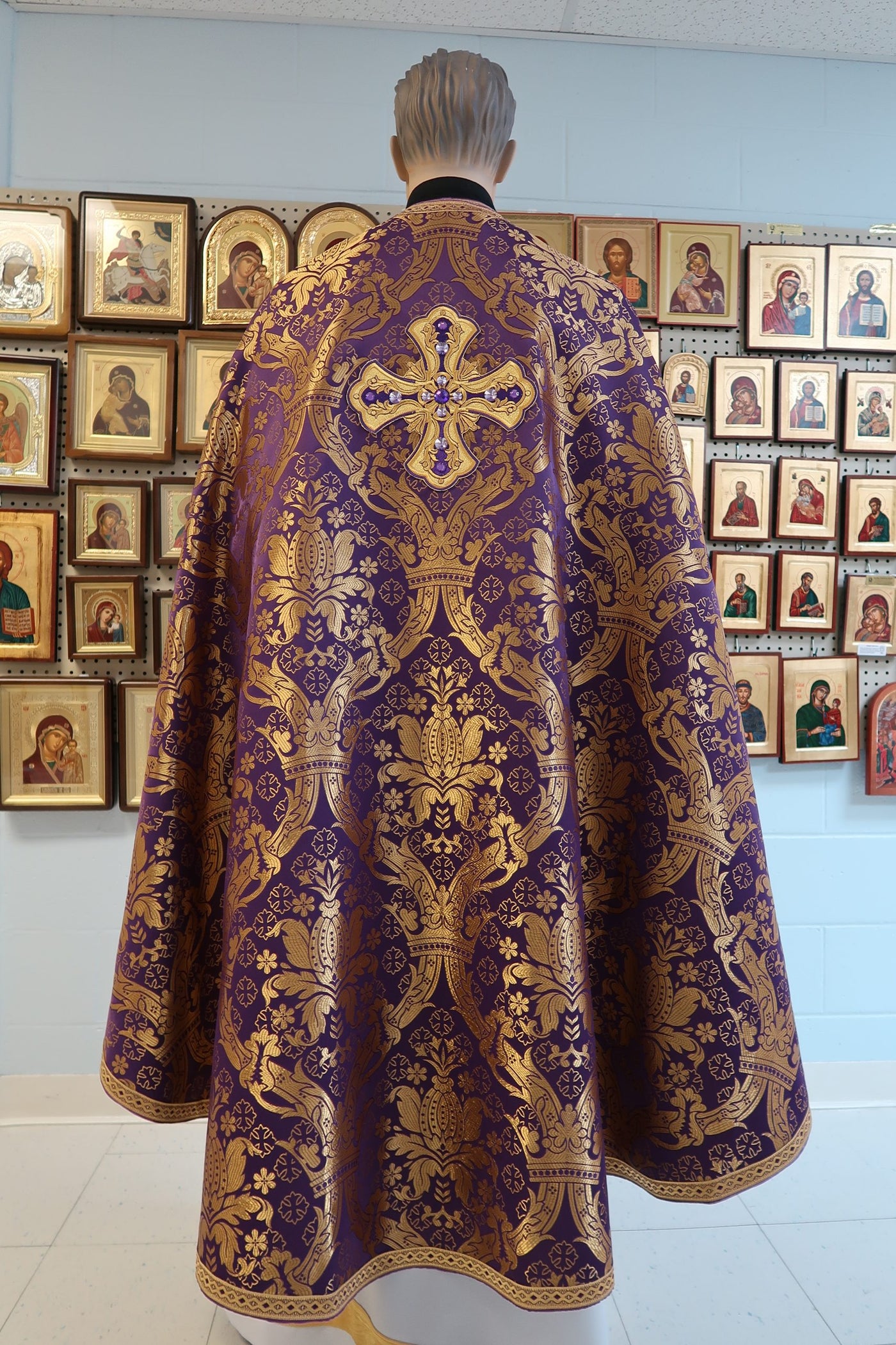 Brocade fabric VESTMENT 60" wide  available in PURPLE AND GOLD JESUS CHRIST WITH HIS ANGELS BRO962A