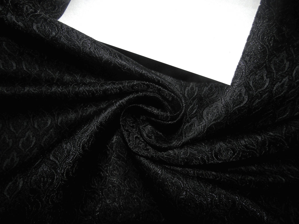 SILK BROCADE FABRIC Jet Black COLOR 44" WIDE BRO364[4]