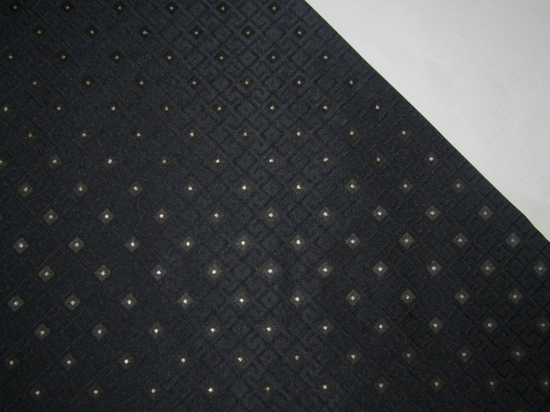 Silk Spun Brocade fabric Black with blue geometric Jacquard color 44" wide BRO881B[2]