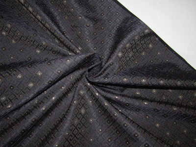 Silk Spun Brocade fabric Black with blue geometric Jacquard color 44" wide BRO881B[2]