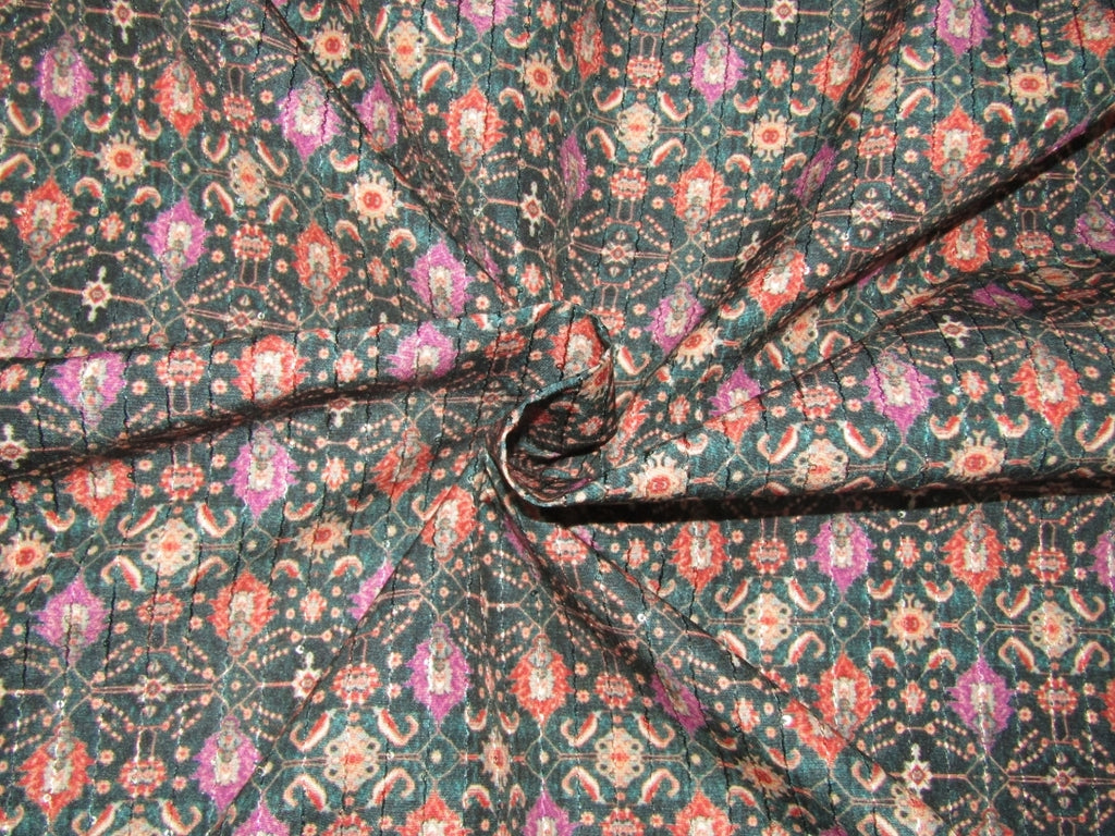 Silk Spun Brocade fabric green .pink, orange color 44" wide BRO881[3]