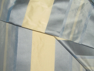 100% Silk Taffeta shades of blue and ivory color stripes 54" wide TAFNEWS10