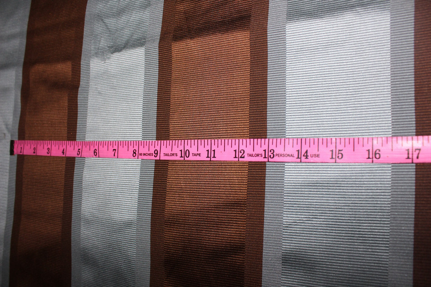 100% Silk Taffeta Fabric blueish grey and brown ribbed stripe TAFS156 54&quot; wide