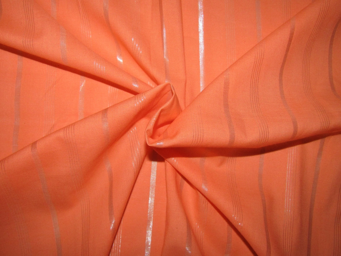 100% pure cotton fine voile peach with silver lurex stripe 44" wide available in two colors peach and yellow[13005/06]