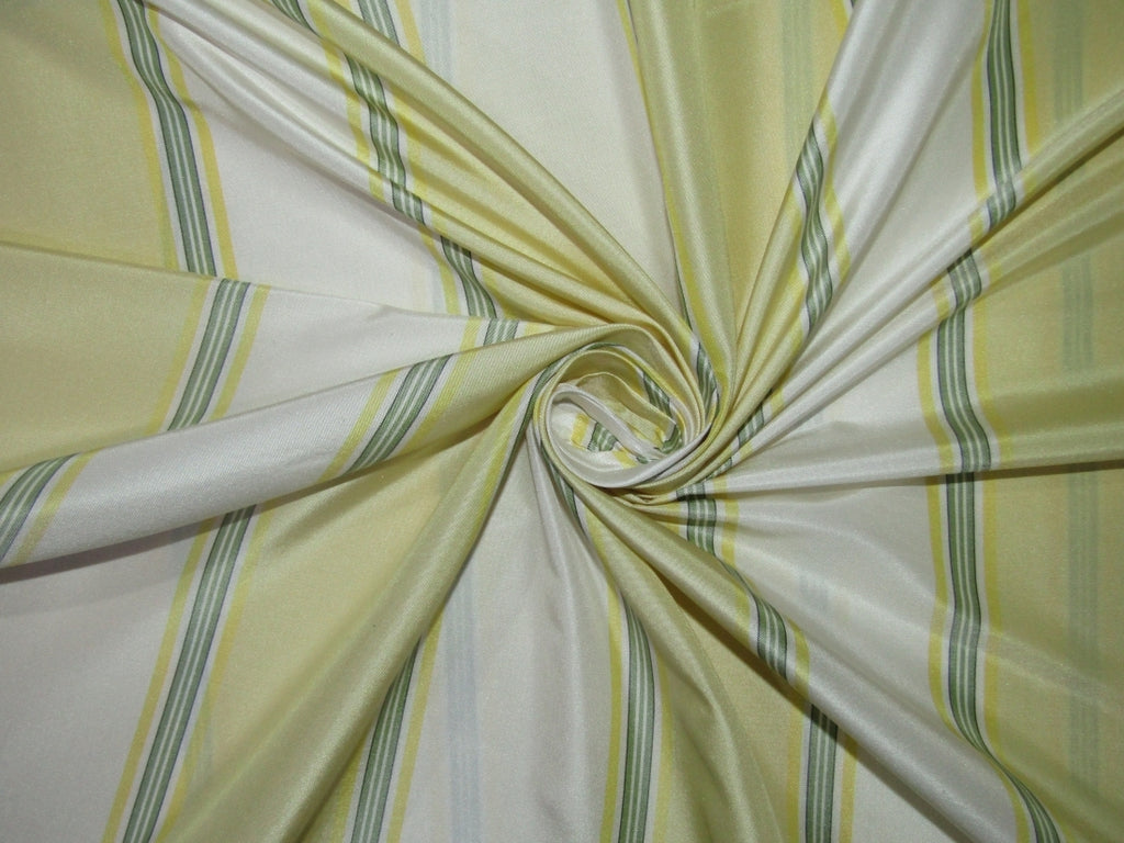 100% Silk Taffeta Fabric Butter/Cream/Ivory and green stripes 54" wide TAFS17[2]