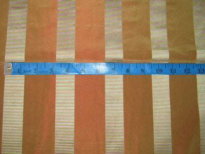 Silk Taffeta Fabric iridescent gold x red colour with satin jacquard stripes 54" wide TAFSJ13