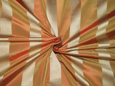 Silk Taffeta Fabric iridescent gold x red colour with satin jacquard stripes 54" wide TAFSJ13