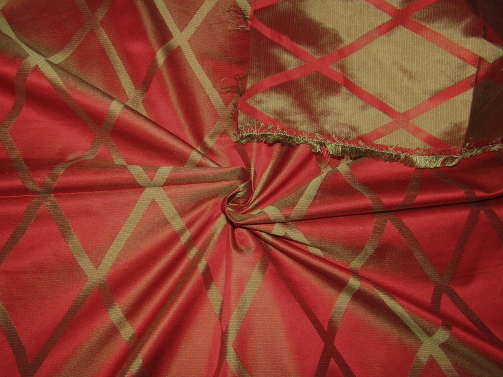 HEAVY SILK DAMASK JACQUARD FABRIC REVERSABLE BRICK RED AND GOLD WITH GEOMETRIC DESIGN  TAF#J25[1]