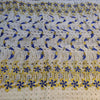 100 % Cotton fabric embroidered ~ with cut work ivory blue and metallic gold 36&quot; wide.