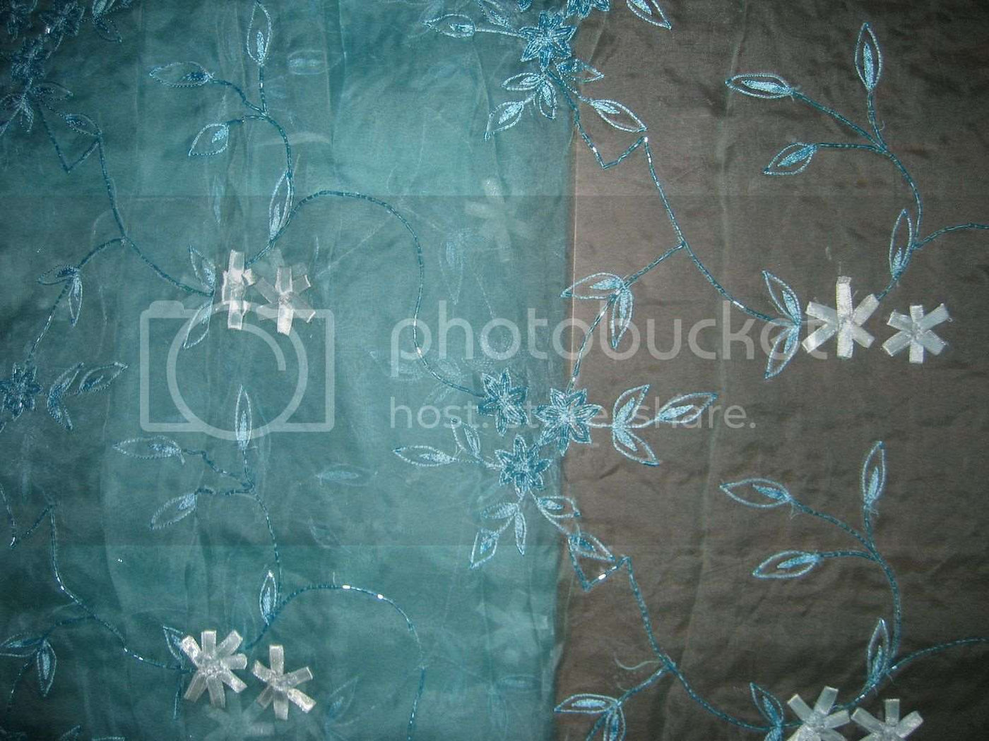 100 % SILK ORGANZA FABRIc Blue COLOUR EMBROIDERED 44&quot; wide