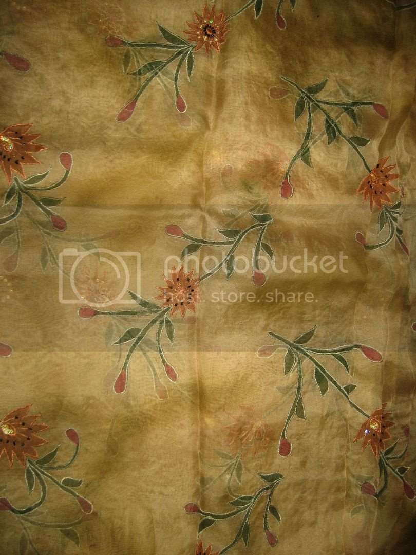 100 % SILK ORGANZA FABRIC Light Gold COLOUR embroidered 44&quot; wide