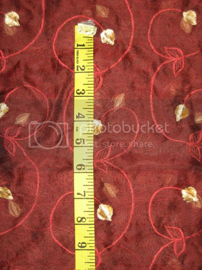 100 % SILK ORGANZA FABRIC Wine Red COLOR embroidered 44&quot; wide