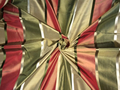 Silk taffeta fabric gold,green,rust with satin stripes 54&quot; TAFS146[2]