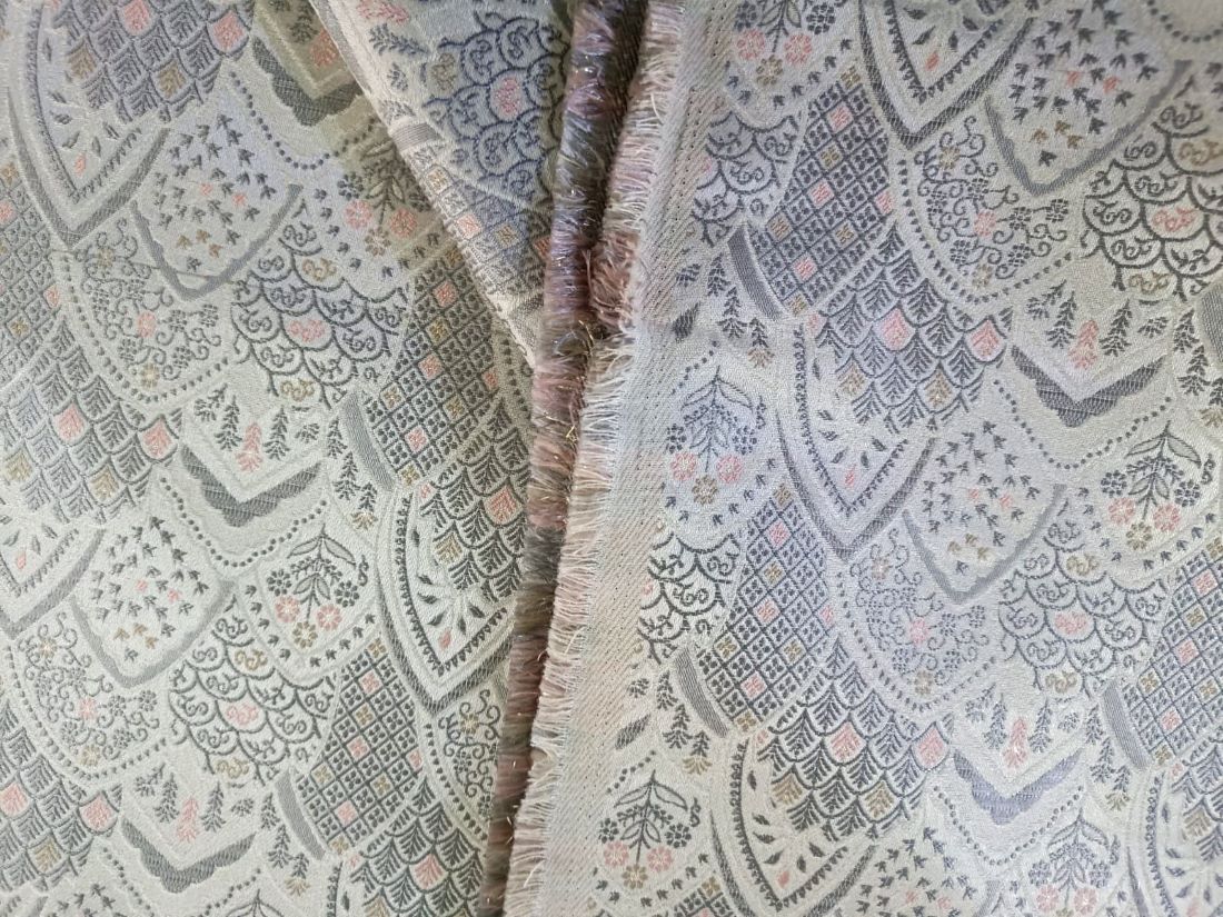 Silk Brocade jacquard fabric Silver Grey And Pink color 58" wide BRO876[1]