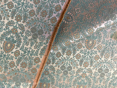 Silk Brocade jacquard fabric sea green and salmon pink color 58" wide BRO876[2]