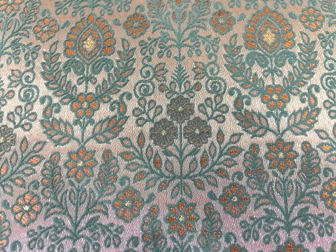 Silk Brocade jacquard fabric sea green and salmon pink color 58" wide BRO876[2]