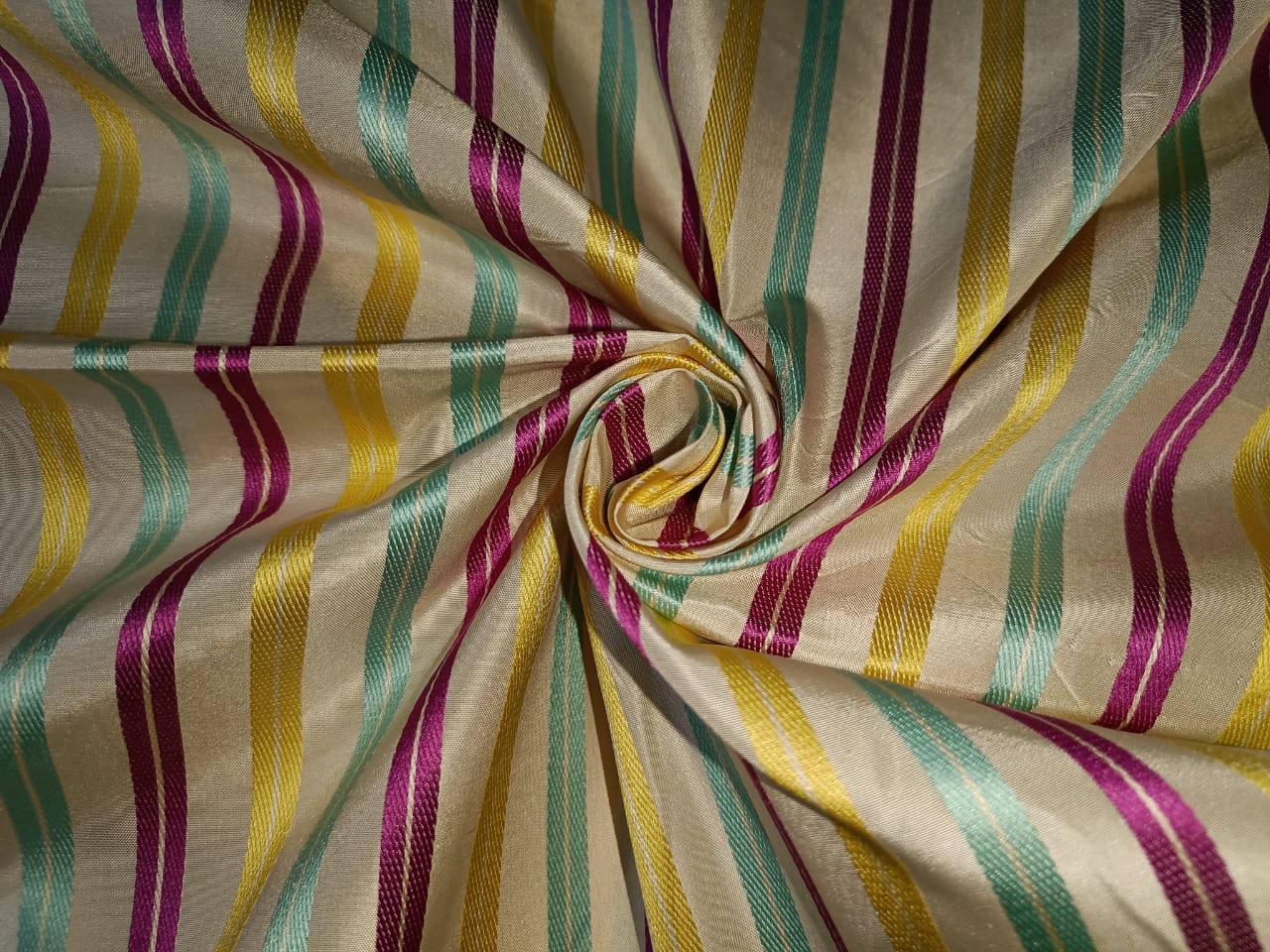 100% Silk Taffeta  Color with satin stripes pink, yellow ,blue and gold 54" wide TAFS127[5]