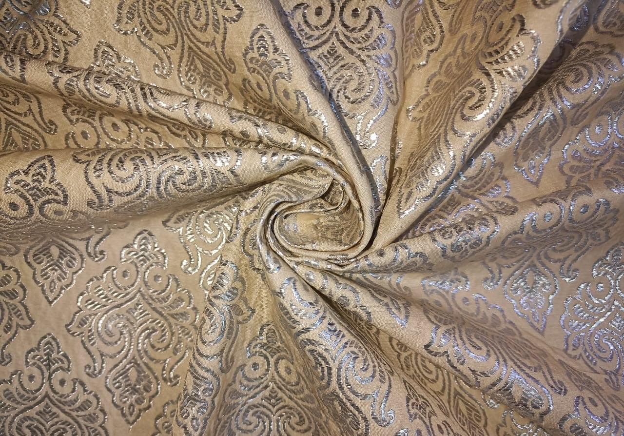 Brocade fabric~ dark ivory x metallic silver 44" wide BRO130[1]