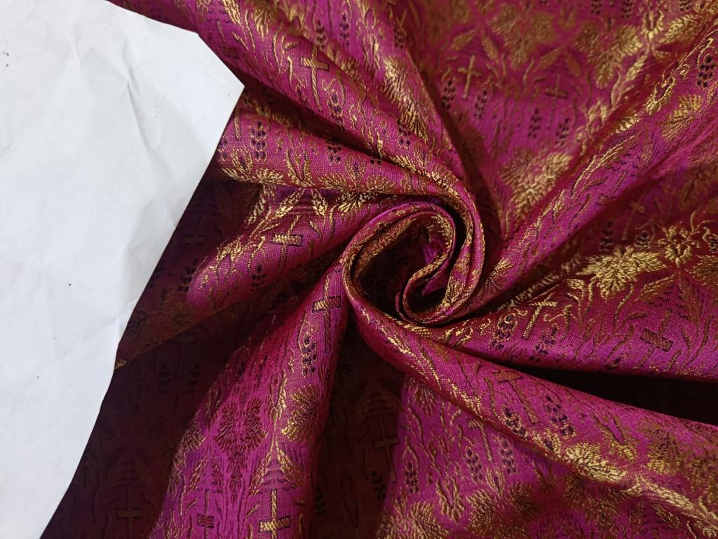 Silk Brocade Vestment Fabric Pink,Gold & Black color 44" wide BRO148[1]