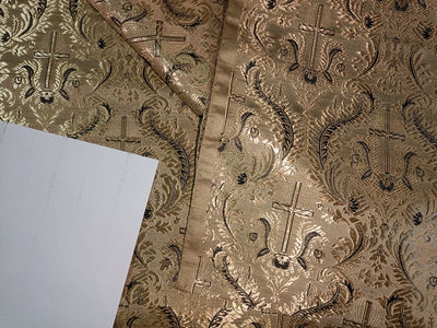 Pure SILK BROCADE vestment FABRIC Gold & Black color 44" wide BRO222[3]