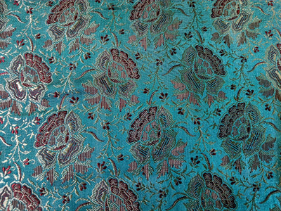 Silk Brocade fabric Light Gold,Red & Ocean Blue/Green color 44" wide BRO202[3]