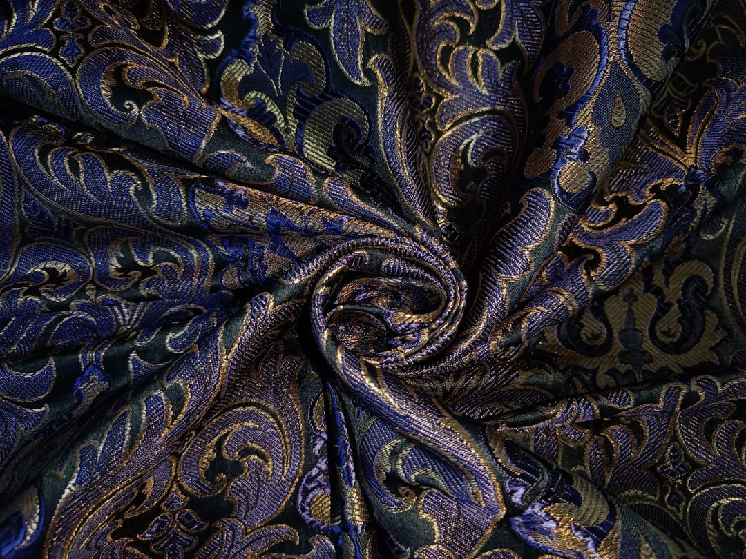 silk brocade fabric-hand loom woven black/purple/gold metallic