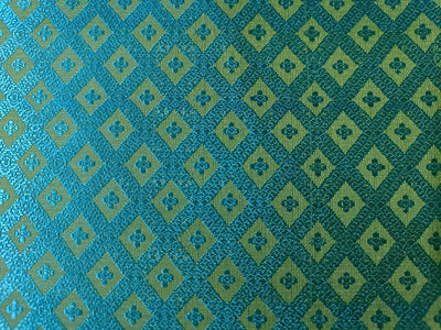 SILK BROCADE FABRIC Lime & Blue color 44" wide BRO206[6]