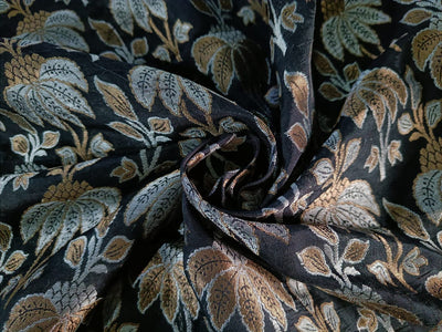 Pure Heavy Silk Brocade Fabric Black,Metallic Silver & Gold color 44" wide BRO196[2]