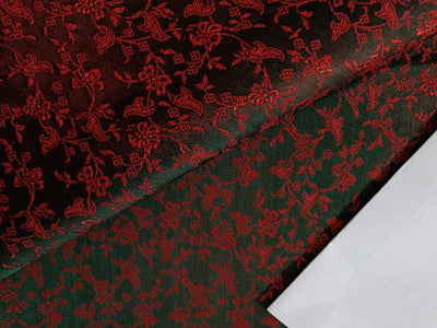 Spun Silk Brocade Fabric Greenish Black &amp; Red color 44" wide BRO199[3]