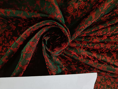 Spun Silk Brocade Fabric Greenish Black &amp; Red color 44" wide BRO199[3]